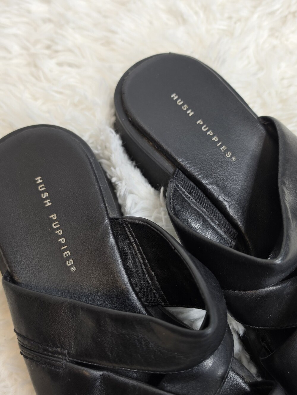 Hush Puppies Y2k 90s Goth Black Crisscross Slide Sandals Sz 8.5 - Picture 4 of 7